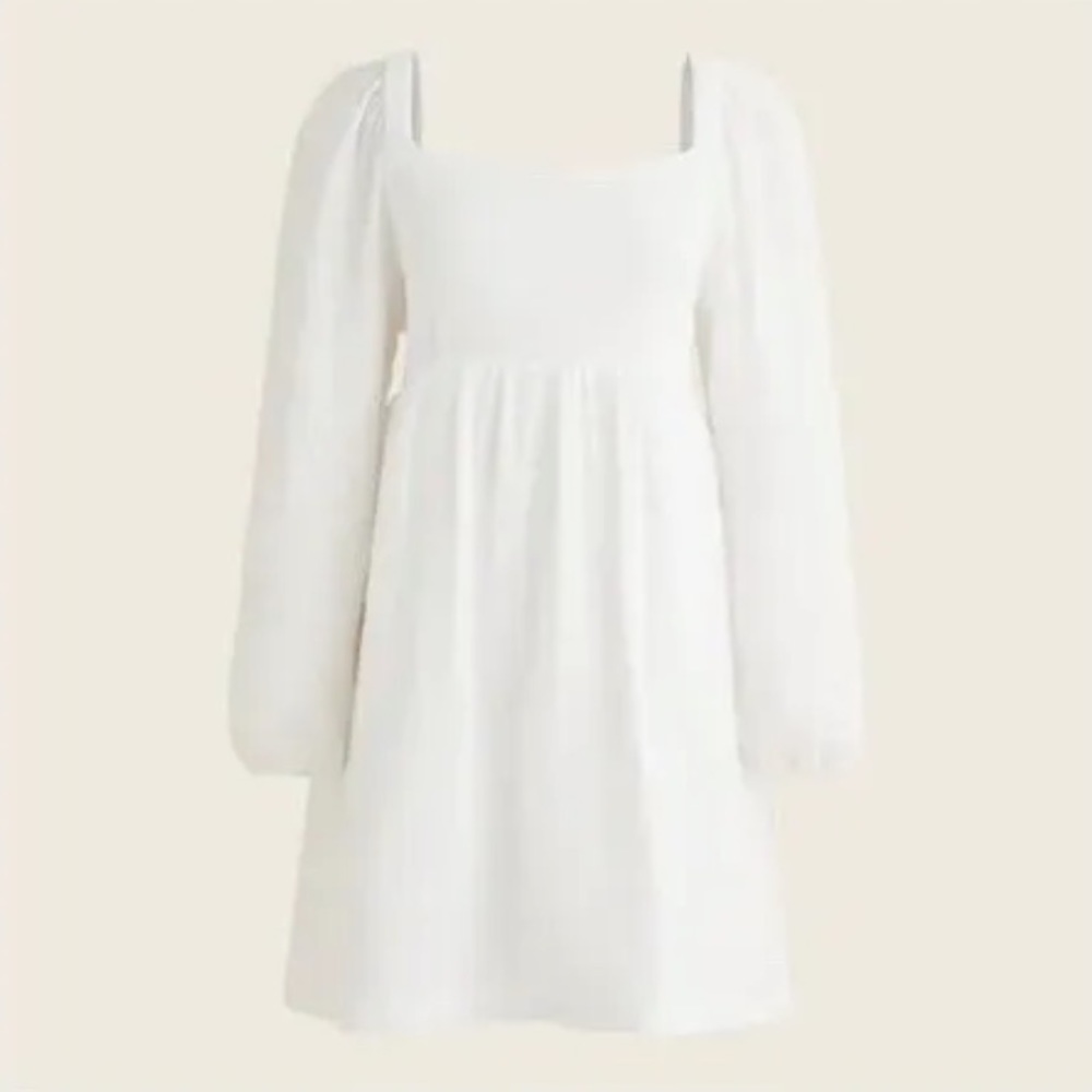 $118 J Crew White Gauze Square Neck Long Sleeve Smocked Mini Dress Medium M NEW